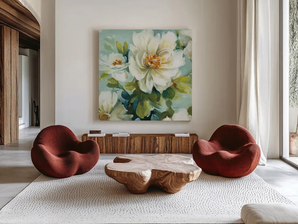 Reflections III Crop by Lisa Audit. Shown as extra-large giant wall art in a modern living room. Available as an archival giclee rolled canvas, fine art paper, or poster print. SKU 13252a.
