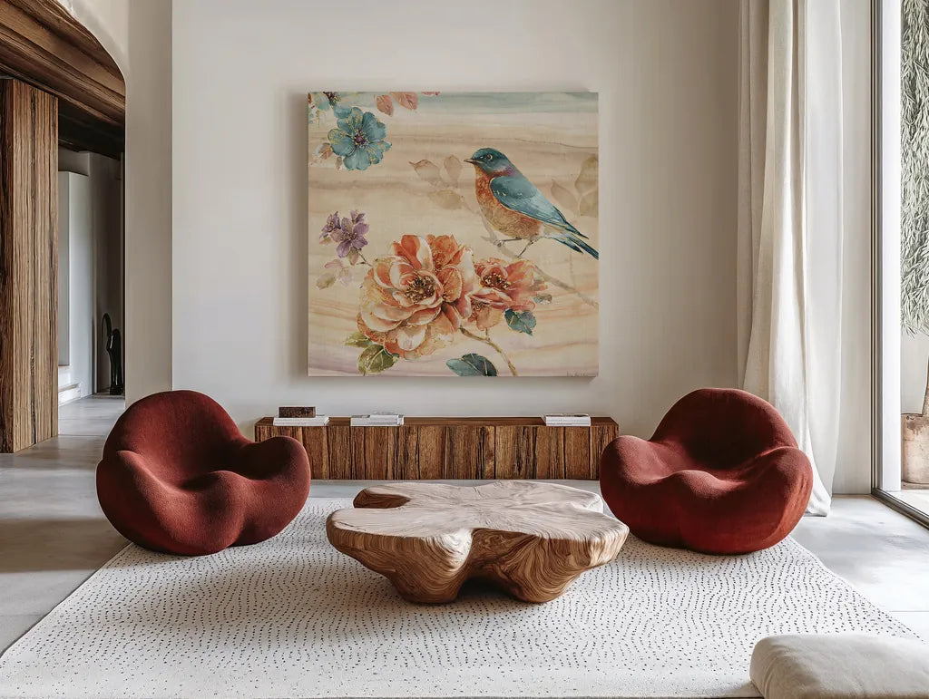 Spiced Nature III by Lisa Audit. Shown as extra-large giant wall art in a modern living room. Available as an archival giclee rolled canvas, fine art paper, or poster print. SKU 24817a.