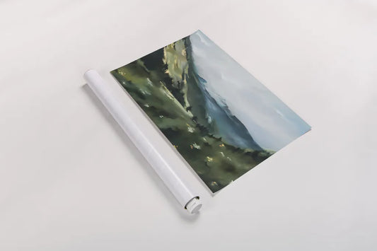 Mountain View by Maggie Sackmann. shown as a rolled paper print. Available as archival giclee rolled canvas, fine art paper, or poster print. SKU 101904i.