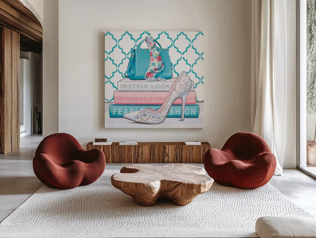 Fearless Fashion III by Marco Fabiano. Shown as extra-large giant wall art in a modern living room. Available as an archival giclee rolled canvas, fine art paper, or poster print. SKU 34364a.