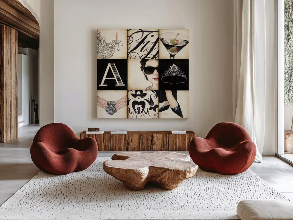 Fifth Avenue - Square by Marco Fabiano. Shown as extra-large giant wall art in a modern living room. Available as an archival giclee rolled canvas, fine art paper, or poster print. SKU 10630a.