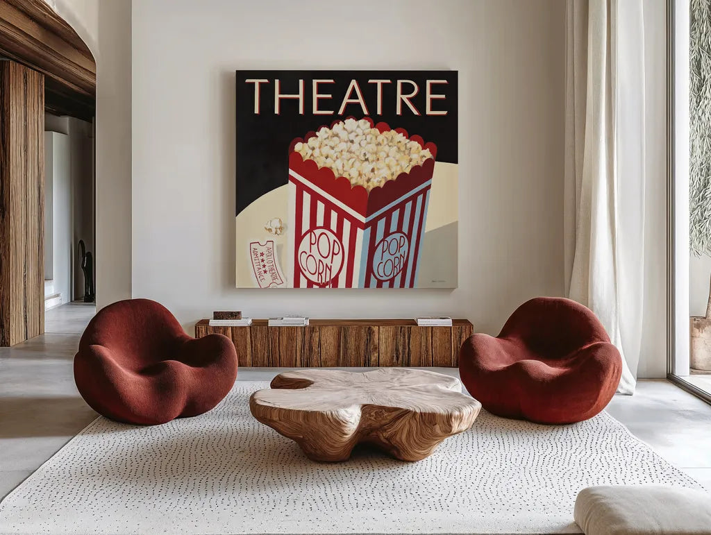 Theatre by Marco Fabiano. Shown as extra-large giant wall art in a modern living room. Available as an archival giclee rolled canvas, fine art paper, or poster print. SKU 15223a.