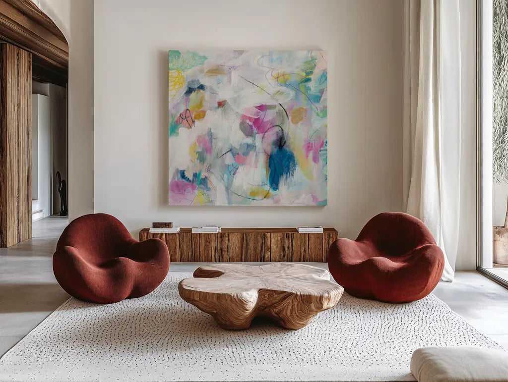 Daylight Savings I by Mary Urban. Shown as extra-large giant wall art in a modern living room. Available as an archival giclee rolled canvas, fine art paper, or poster print. SKU 52672a.