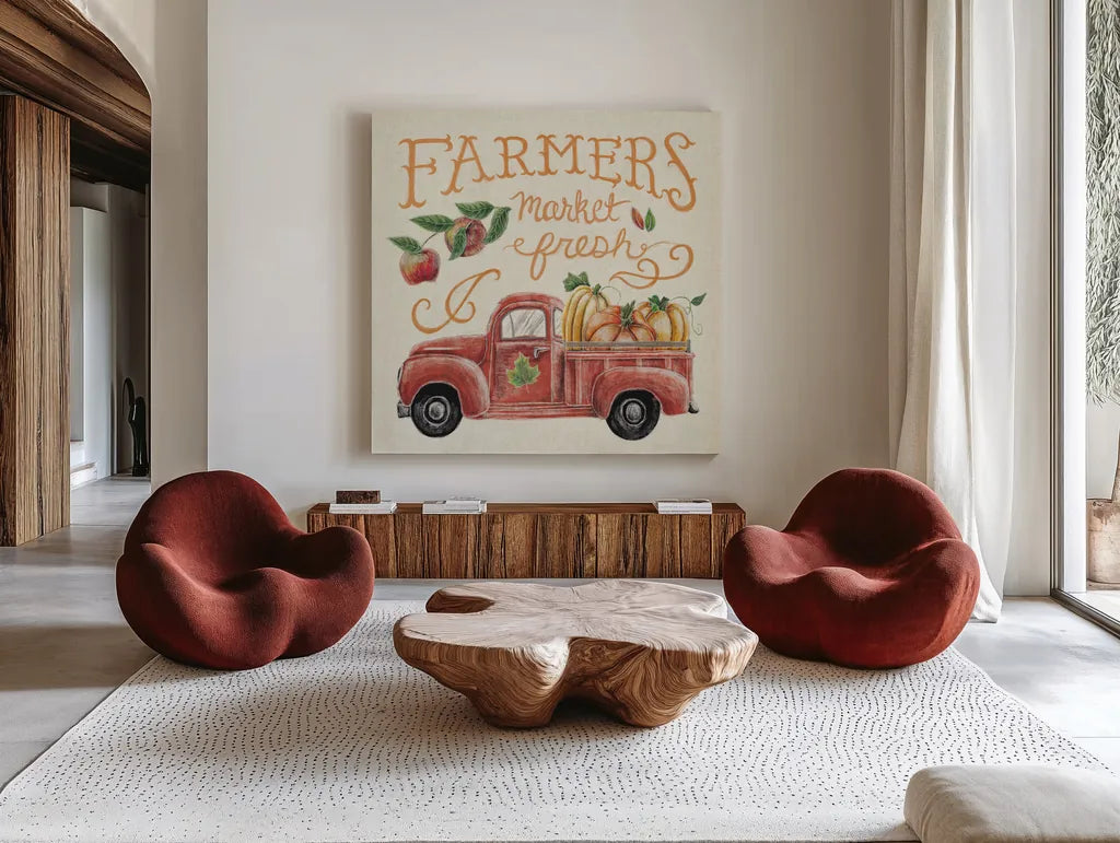 Harvest Chalk VII Linen by Mary Urban. Shown as extra-large giant wall art in a modern living room. Available as an archival giclee rolled canvas, fine art paper, or poster print. SKU 57906a.