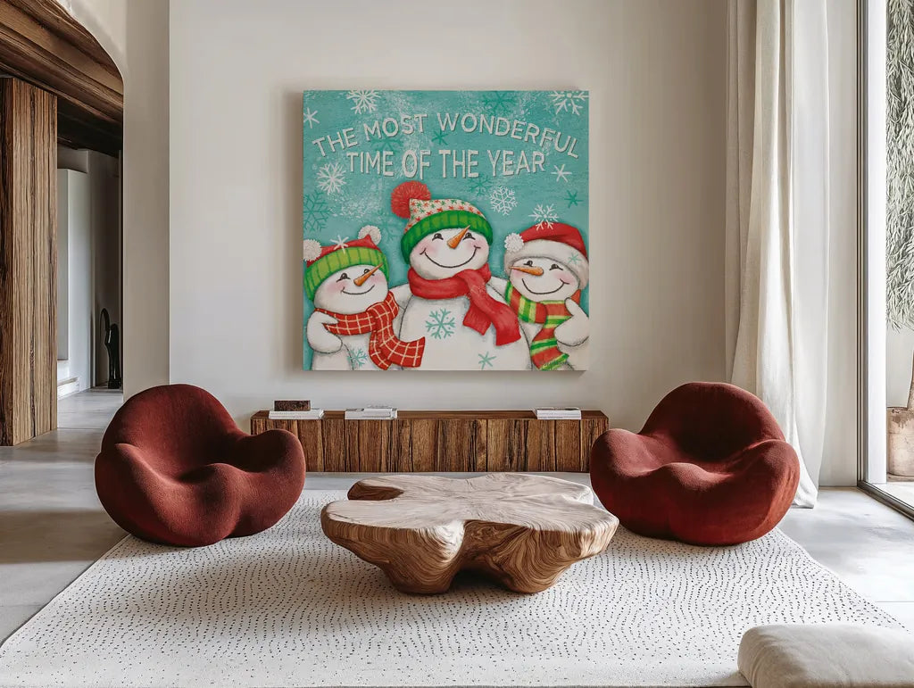 Let it Snow VII Eyes Open by Mary Urban. Shown as extra-large giant wall art in a modern living room. Available as an archival giclee rolled canvas, fine art paper, or poster print. SKU 46164a.
