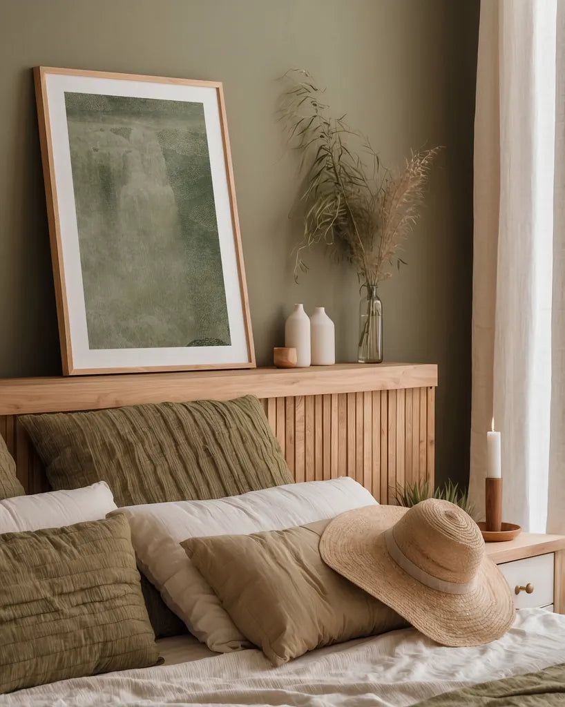 Misty Yonder III by Mary Urban. shown as a paper print in a natural frame. Available as a archival giclee rolled canvas, fine art paper, or poster print. SKU 85247h.