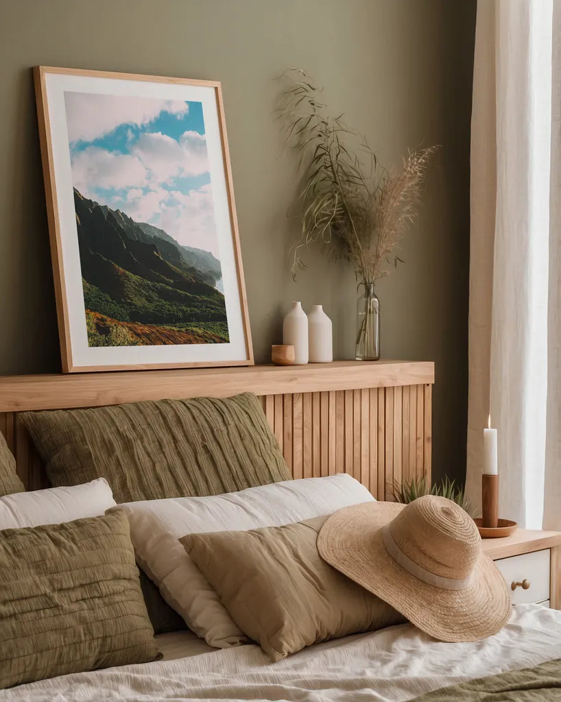 Clouds over Hawaii by Max Blakesberg Studios. shown as a paper print in a natural frame. Available as a archival giclee rolled canvas, fine art paper, or poster print. SKU 93620h.