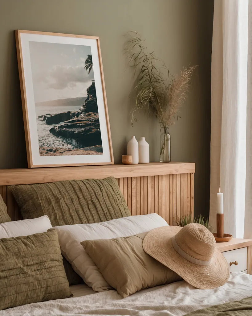 Happy in Hawaii by Max Blakesberg Studios. shown as a paper print in a natural frame. Available as a archival giclee rolled canvas, fine art paper, or poster print. SKU 95340h.