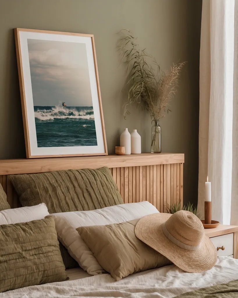 Ride the Tide by Max Blakesberg Studios. shown as a paper print in a natural frame. Available as a archival giclee rolled canvas, fine art paper, or poster print. SKU 91870h.