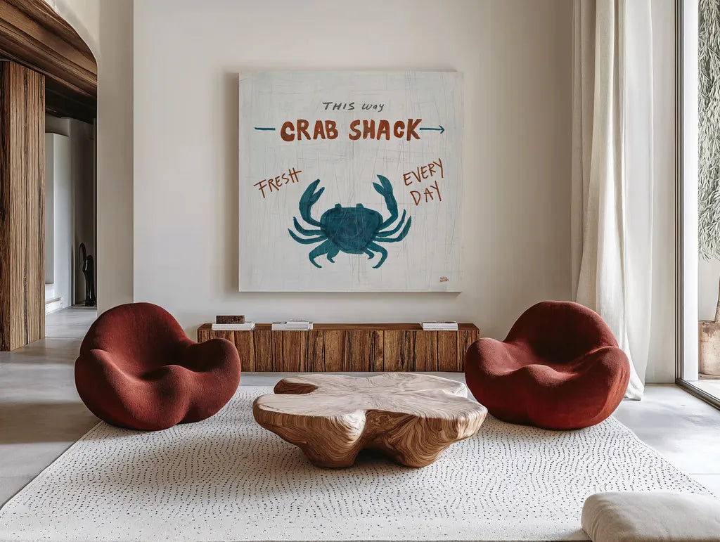 Ahoy X Square by Melissa Averinos. Shown as extra-large giant wall art in a modern living room. Available as an archival giclee rolled canvas, fine art paper, or poster print. SKU 32113a.