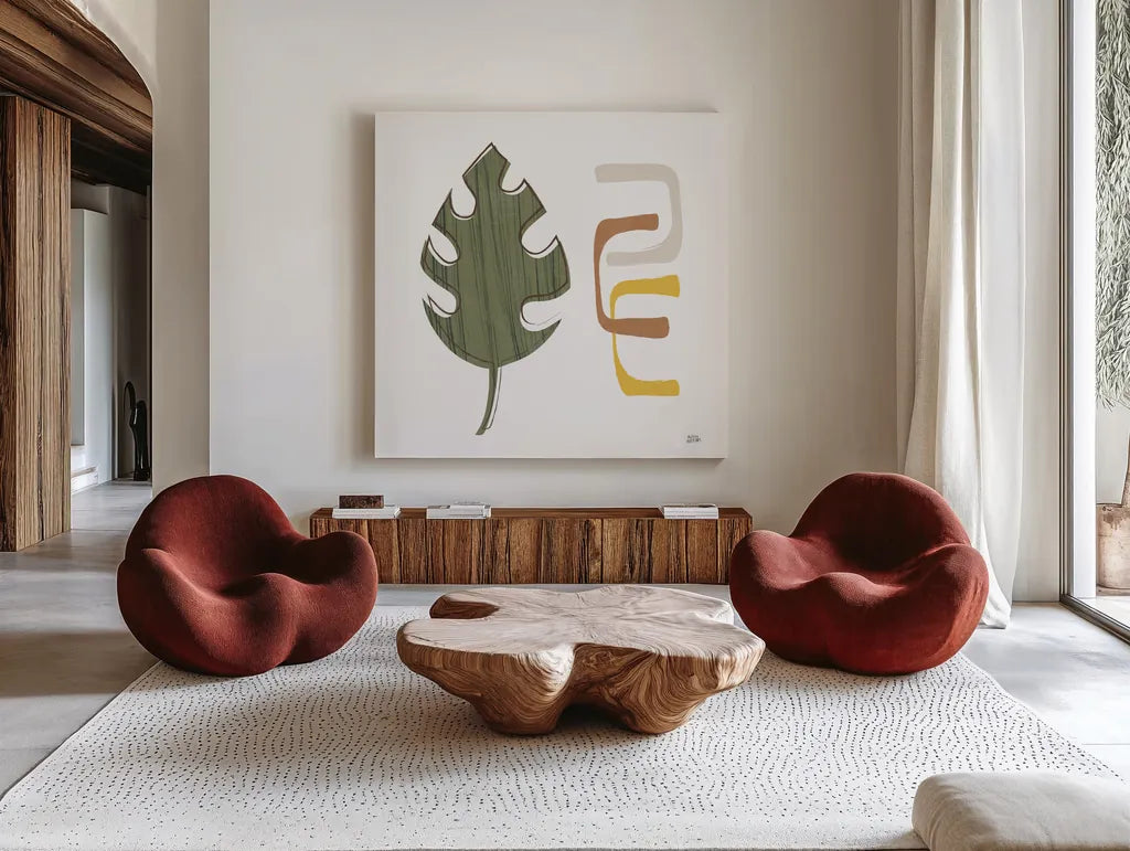 Good Nature I by Melissa Averinos. Shown as extra-large giant wall art in a modern living room. Available as an archival giclee rolled canvas, fine art paper, or poster print. SKU 57300a.