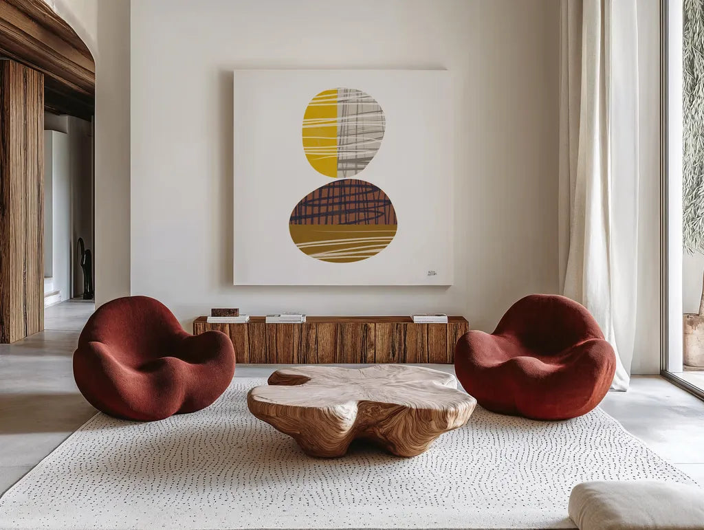 In Good Company I by Melissa Averinos. Shown as extra-large giant wall art in a modern living room. Available as an archival giclee rolled canvas, fine art paper, or poster print. SKU 57298a.
