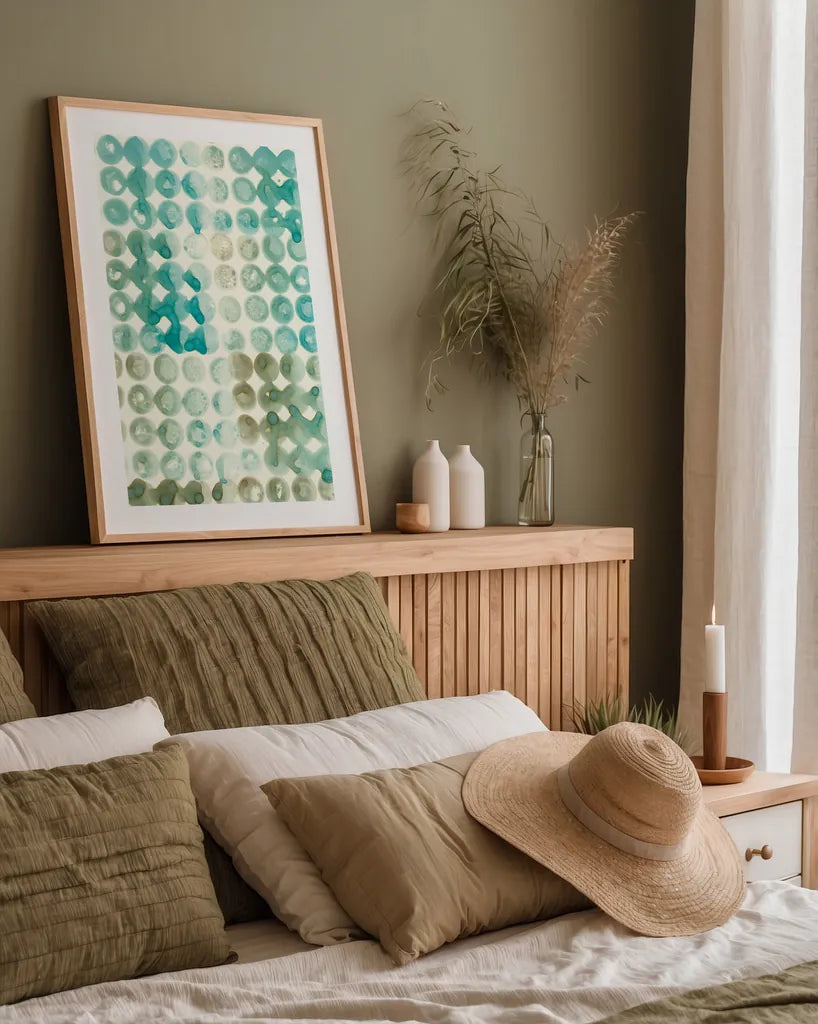 Kanari III by Melissa Averinos. shown as a paper print in a natural frame. Available as a archival giclee rolled canvas, fine art paper, or poster print. SKU 42876h.