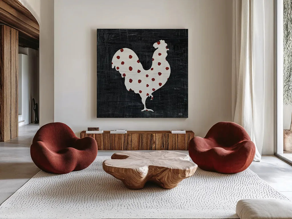 Modern Americana Farm III by Melissa Averinos. Shown as extra-large giant wall art in a modern living room. Available as an archival giclee rolled canvas, fine art paper, or poster print. SKU 25105a.