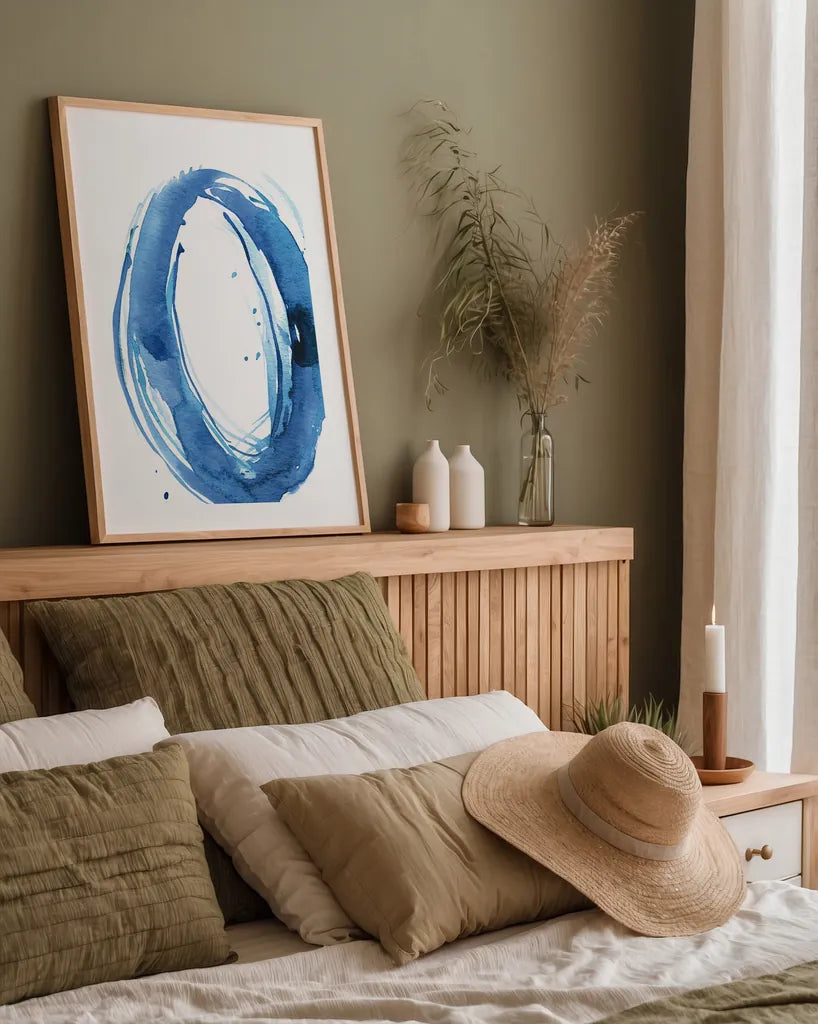 Bold Blue III by Mercedes Lopez Charro. shown as a paper print in a natural frame. Available as a archival giclee rolled canvas, fine art paper, or poster print. SKU 64828h.