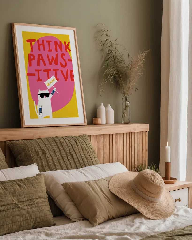 Cool Cat III by Mercedes Lopez Charro. shown as a paper print in a natural frame. Available as a archival giclee rolled canvas, fine art paper, or poster print. SKU 85528h.