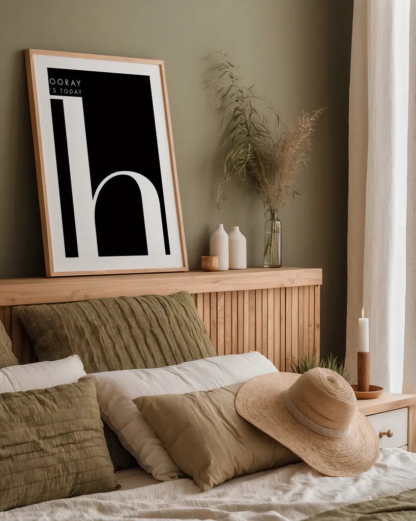 Hooray for H by Mercedes Lopez Charro. shown as a paper print in a natural frame. Available as a archival giclee rolled canvas, fine art paper, or poster print. SKU 64142h.