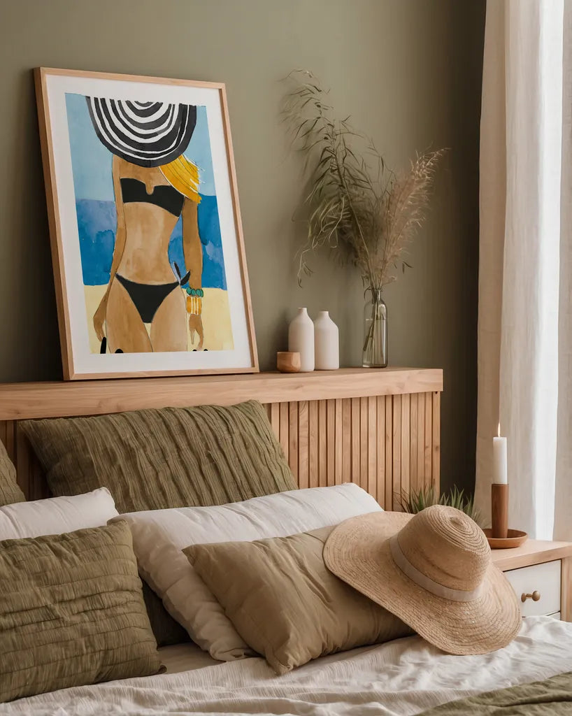Ipanema Girl by Mercedes Lopez Charro. shown as a paper print in a natural frame. Available as a archival giclee rolled canvas, fine art paper, or poster print. SKU 79997h.