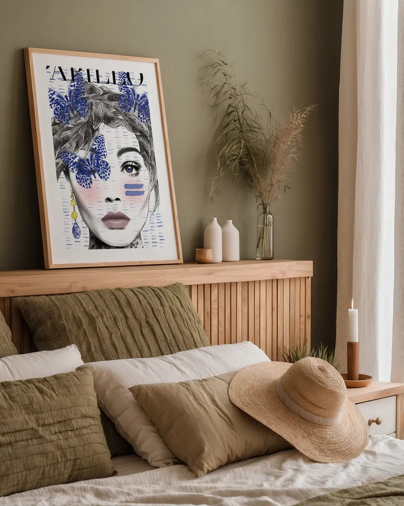 Papillon by Mercedes Lopez Charro. shown as a paper print in a natural frame. Available as a archival giclee rolled canvas, fine art paper, or poster print. SKU 64613h.