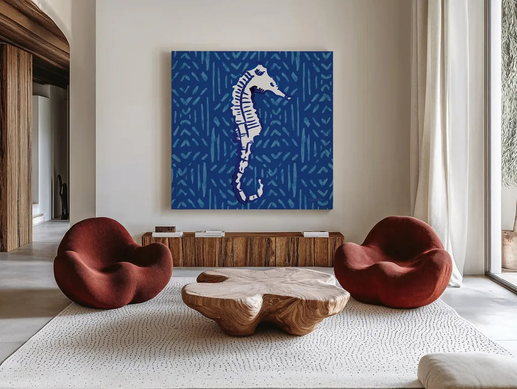 Salty Waves IX by Mercedes Lopez Charro. Shown as extra-large giant wall art in a modern living room. Available as an archival giclee rolled canvas, fine art paper, or poster print. SKU 78680a.