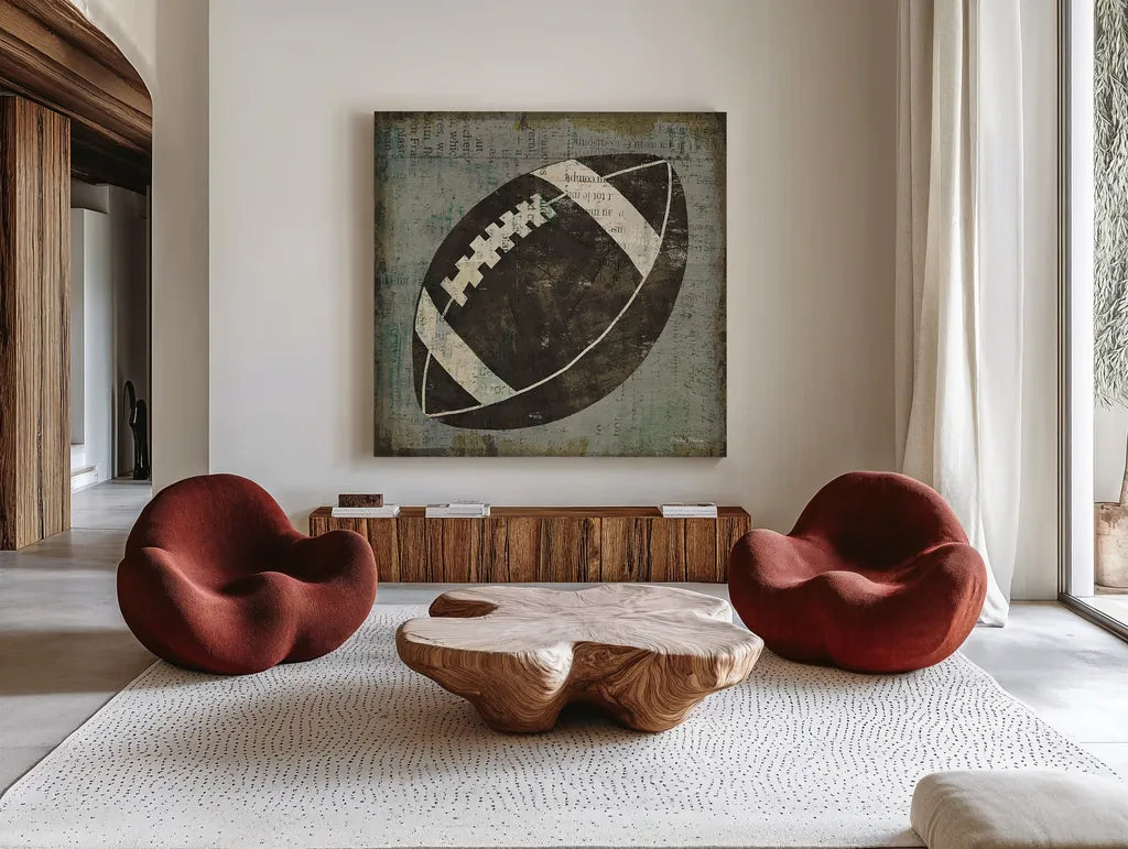 Ball III on Gray by Michael Mullan. Shown as extra-large giant wall art in a modern living room. Available as an archival giclee rolled canvas, fine art paper, or poster print. SKU 23706a.