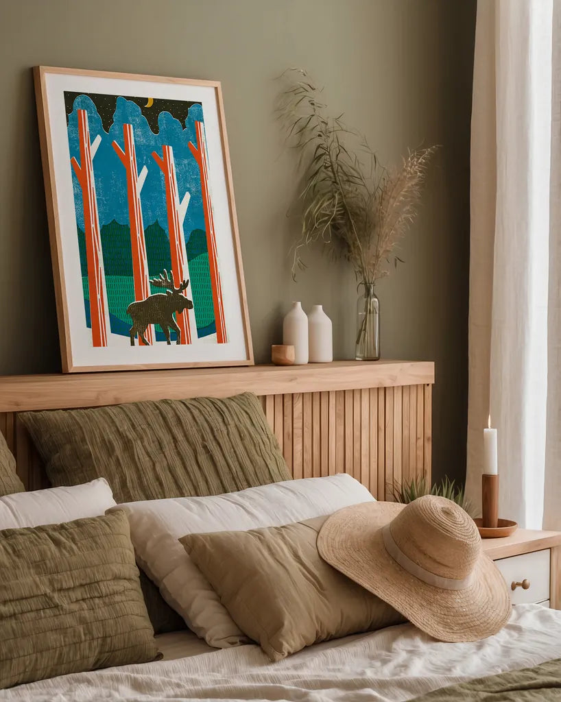 Big Sky III by Michael Mullan. shown as a paper print in a natural frame. Available as a archival giclee rolled canvas, fine art paper, or poster print. SKU 23656h.