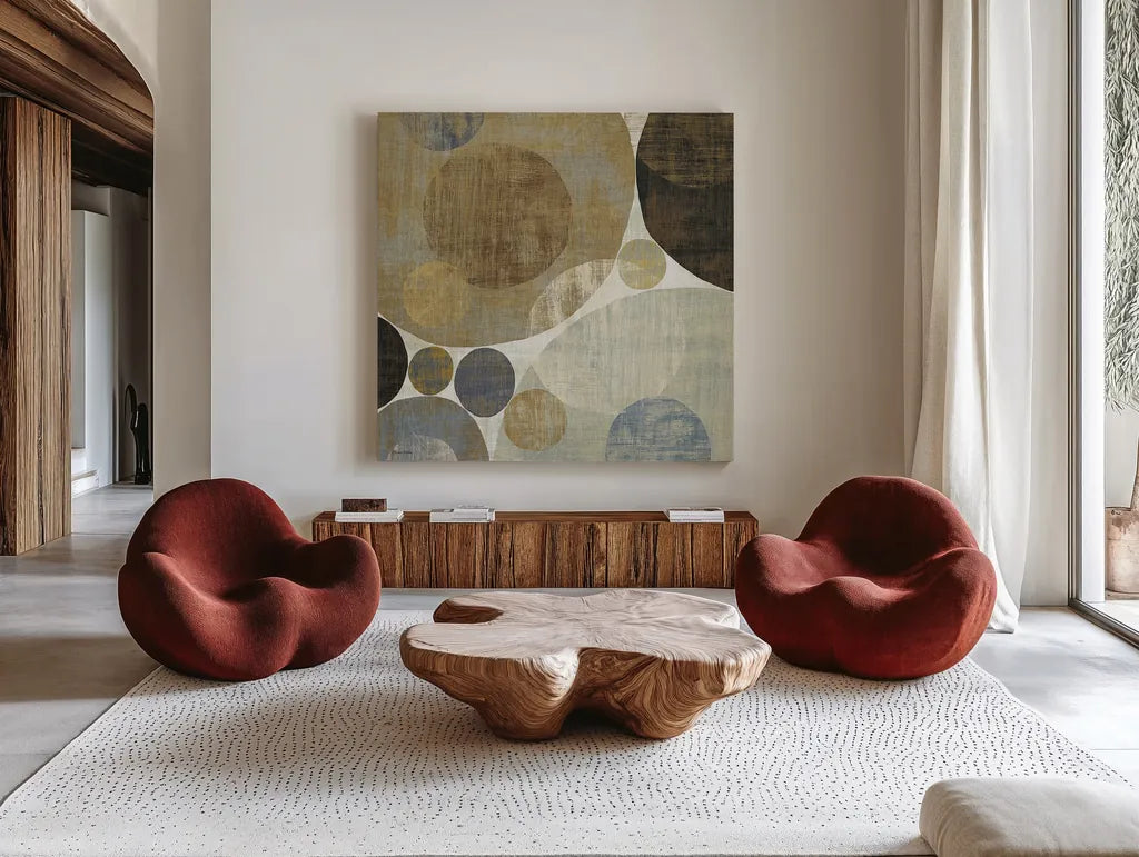 Circulation I by Michael Mullan. Shown as extra-large giant wall art in a modern living room. Available as an archival giclee rolled canvas, fine art paper, or poster print. SKU 13223a.