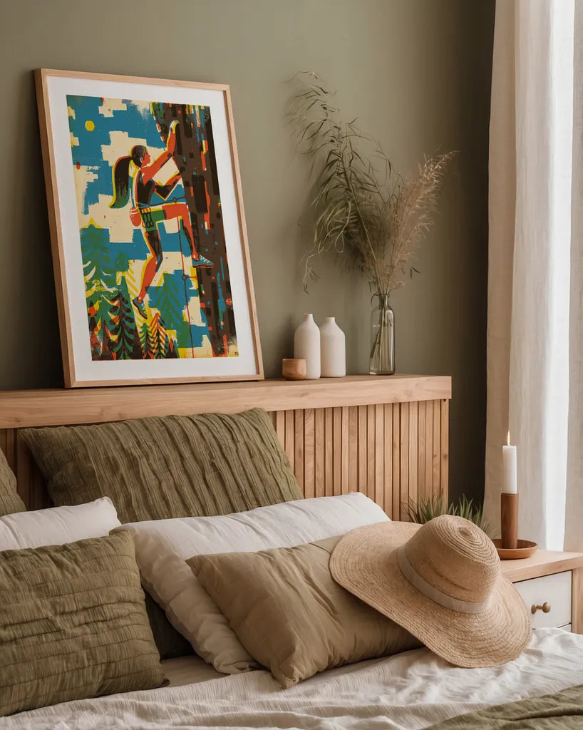 Outdoor Adventure IV by Michael Mullan. shown as a paper print in a natural frame. Available as a archival giclee rolled canvas, fine art paper, or poster print. SKU 101004h.