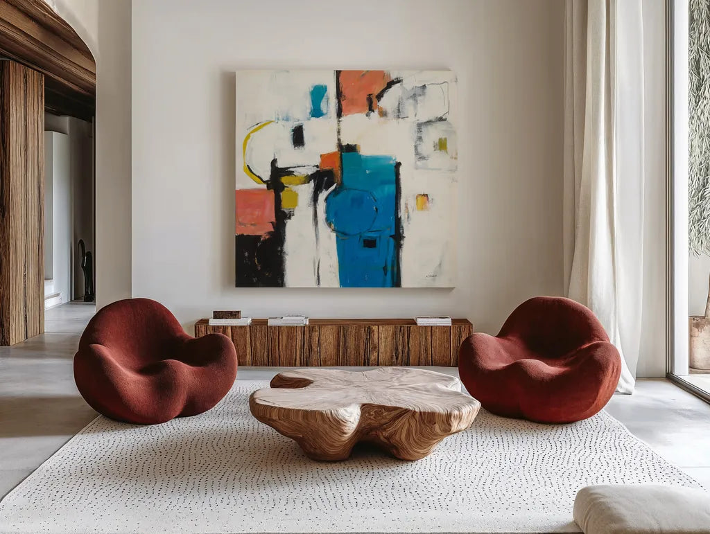 Catalina II by Mike Schick. Shown as extra-large giant wall art in a modern living room. Available as an archival giclee rolled canvas, fine art paper, or poster print. SKU 18188a.