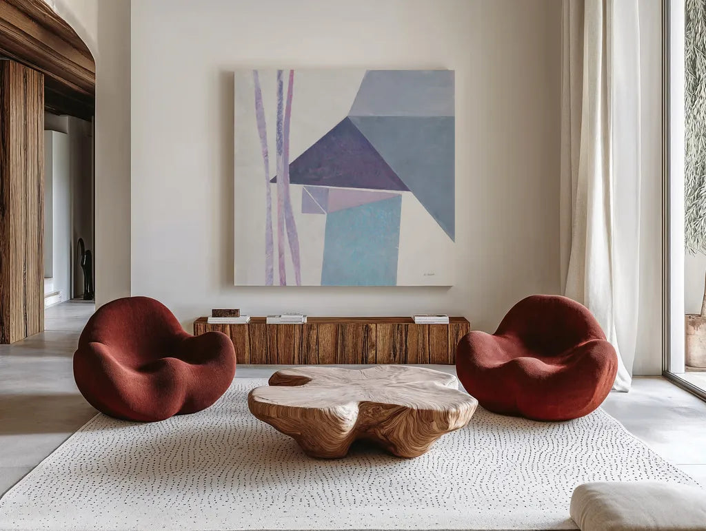Paper Work III by Mike Schick. Shown as extra-large giant wall art in a modern living room. Available as an archival giclee rolled canvas, fine art paper, or poster print. SKU 36368a.