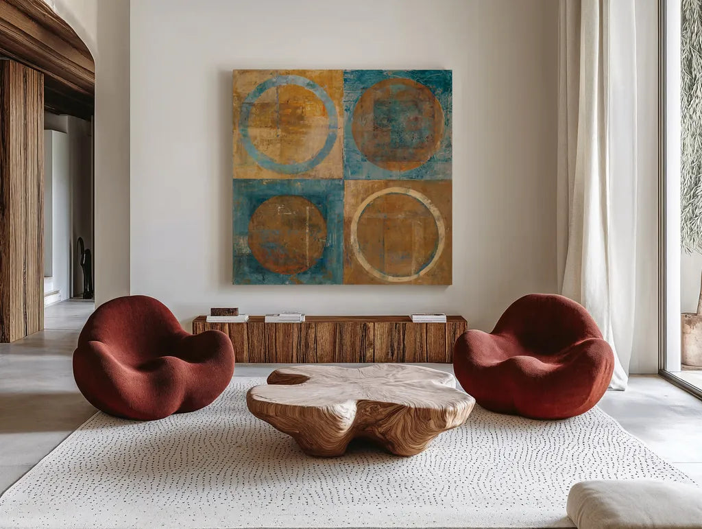 Renew by Mike Schick. Shown as extra-large giant wall art in a modern living room. Available as an archival giclee rolled canvas, fine art paper, or poster print. SKU 10165a.