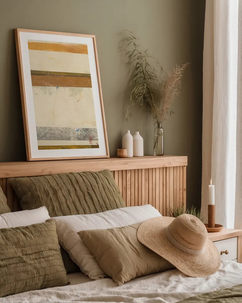 Stripes by Mike Schick. shown as a paper print in a natural frame. Available as a archival giclee rolled canvas, fine art paper, or poster print. SKU 34188h.