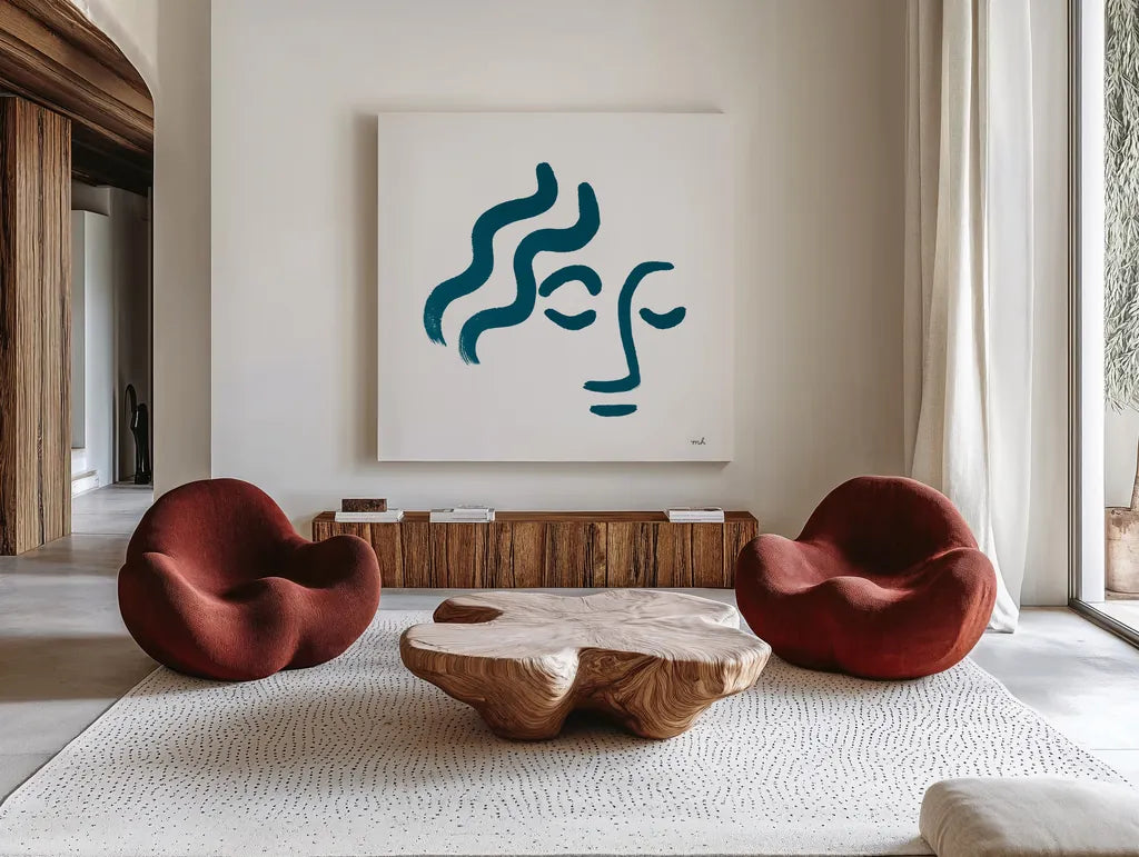 Awaken I No Color by Moira Hershey. Shown as extra-large giant wall art in a modern living room. Available as an archival giclee rolled canvas, fine art paper, or poster print. SKU 55555a.