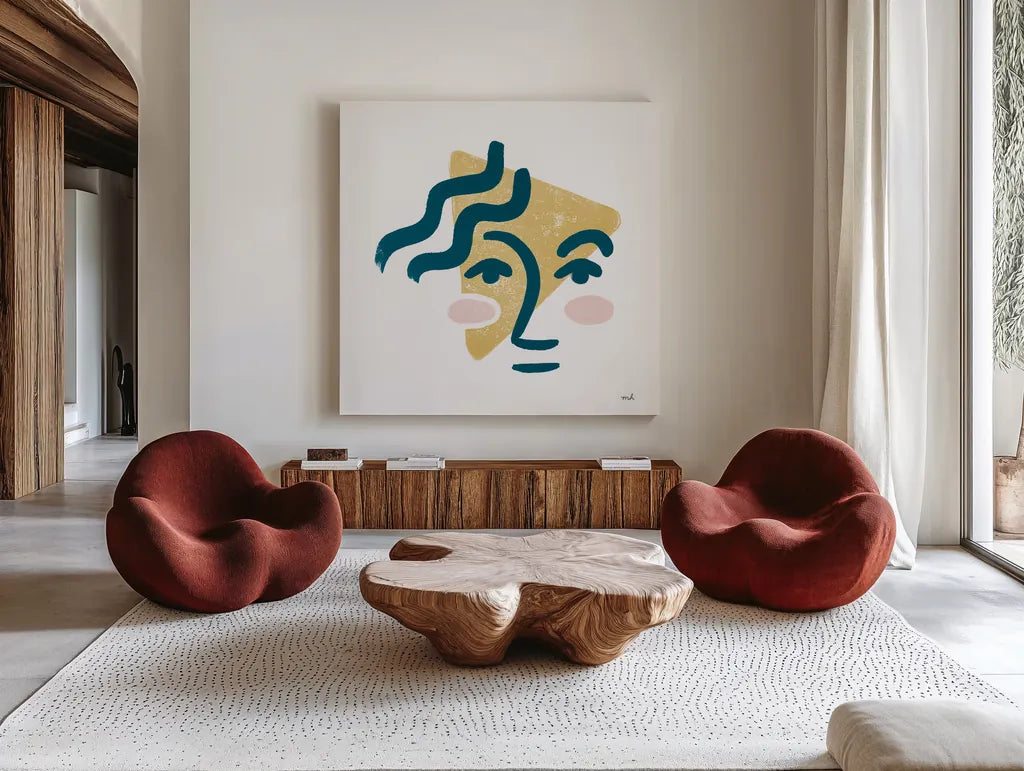 Awaken II by Moira Hershey. Shown as extra-large giant wall art in a modern living room. Available as an archival giclee rolled canvas, fine art paper, or poster print. SKU 54621a.