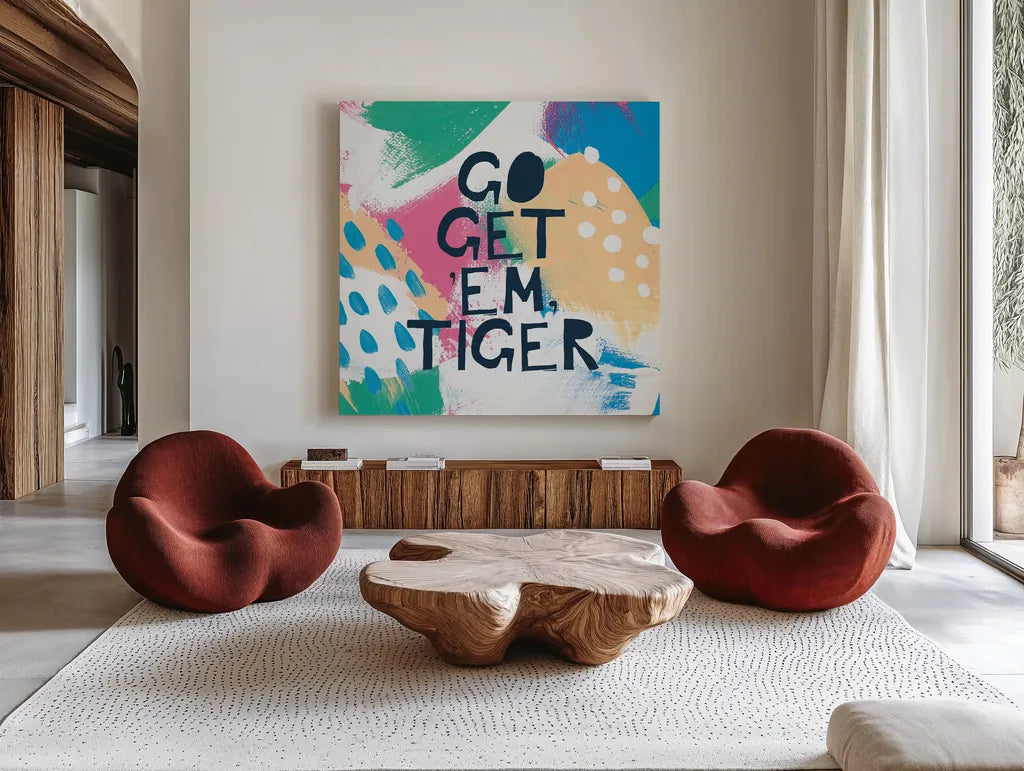 Bright Inspiration II by Moira Hershey. Shown as extra-large giant wall art in a modern living room. Available as an archival giclee rolled canvas, fine art paper, or poster print. SKU 37949a.