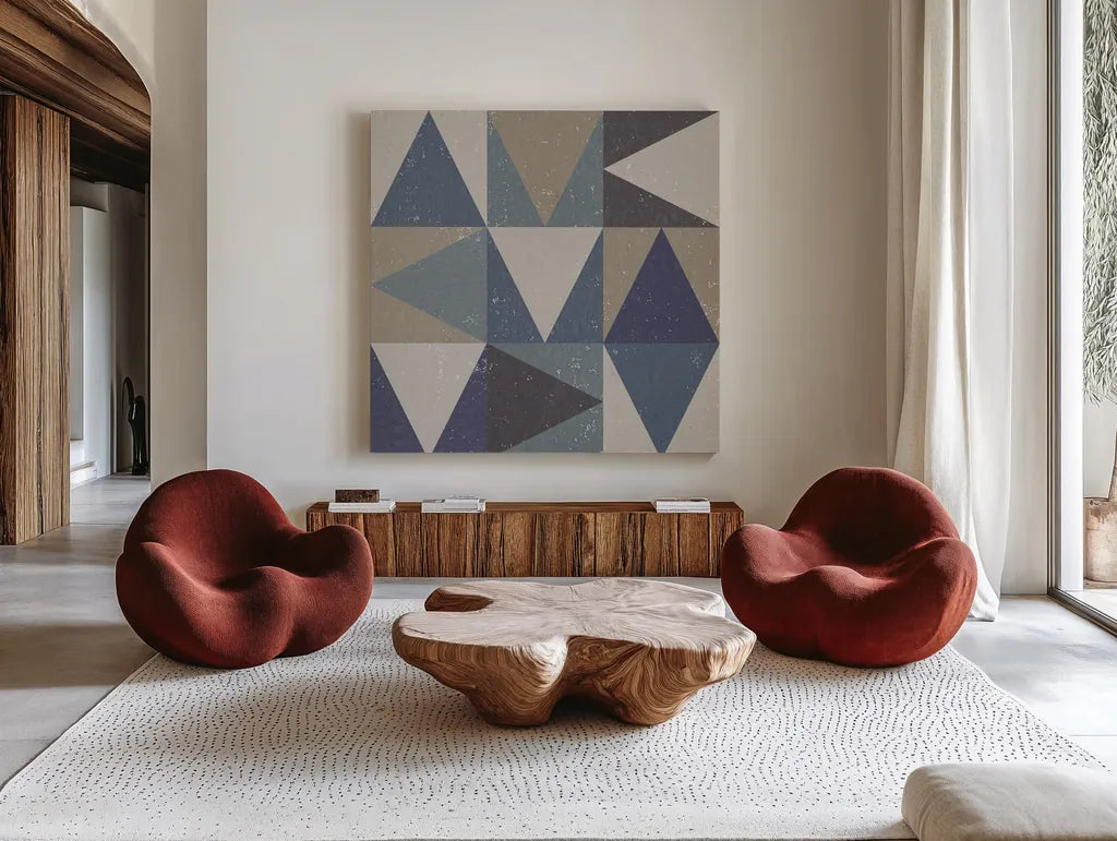 Directional I by Moira Hershey. Shown as extra-large giant wall art in a modern living room. Available as an archival giclee rolled canvas, fine art paper, or poster print. SKU 68431a.