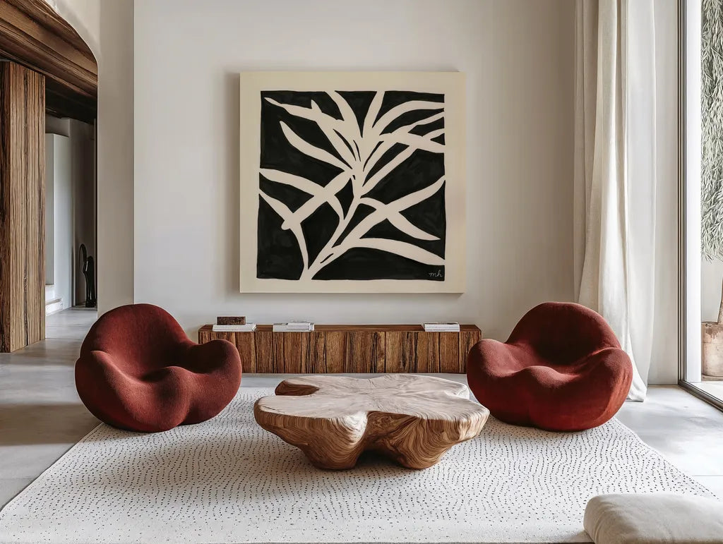 Growing by Moira Hershey. Shown as extra-large giant wall art in a modern living room. Available as an archival giclee rolled canvas, fine art paper, or poster print. SKU 58750a.