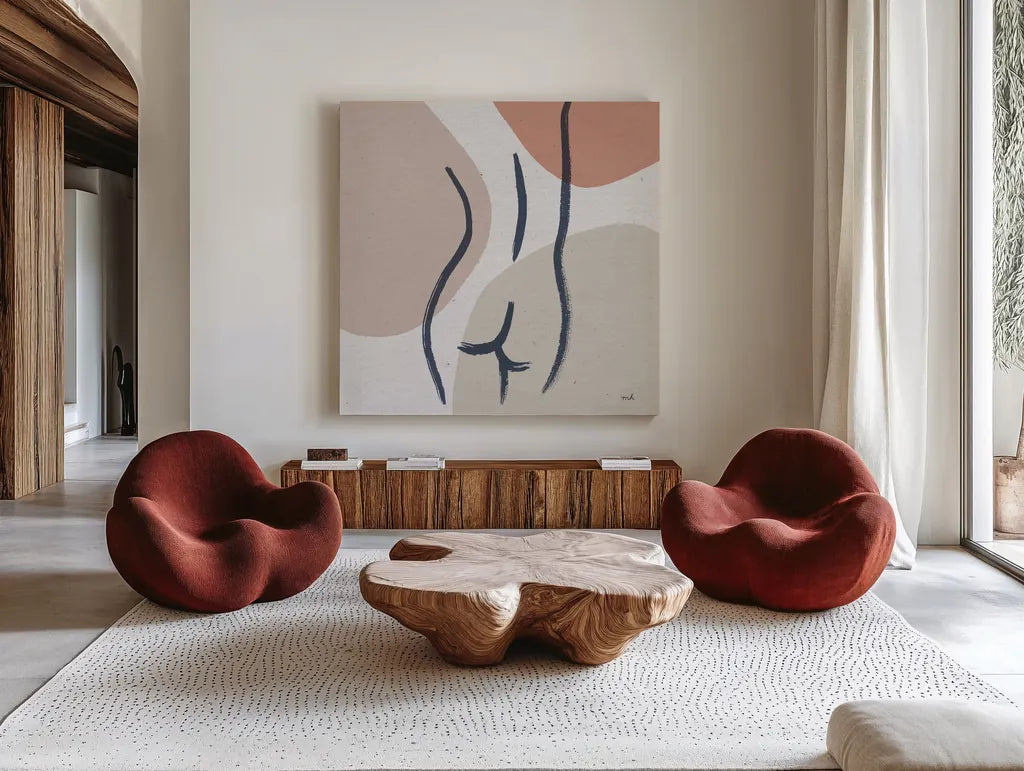 Line Figures II by Moira Hershey. Shown as extra-large giant wall art in a modern living room. Available as an archival giclee rolled canvas, fine art paper, or poster print. SKU 63772a.
