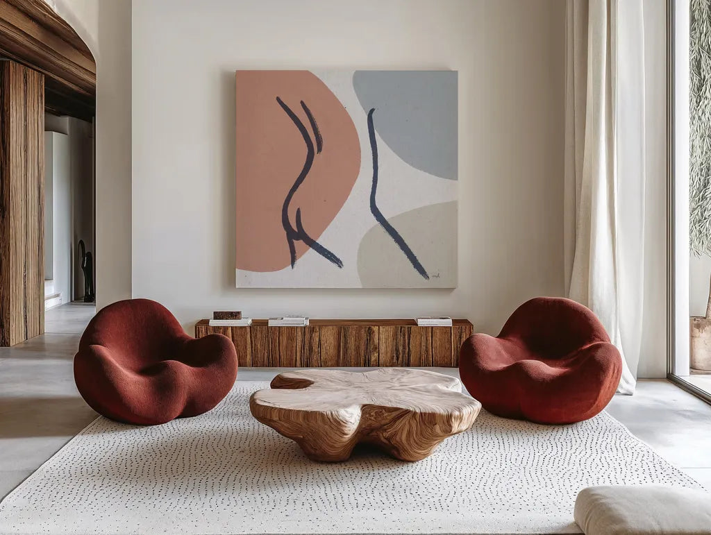 Line Figures III by Moira Hershey. Shown as extra-large giant wall art in a modern living room. Available as an archival giclee rolled canvas, fine art paper, or poster print. SKU 63773a.