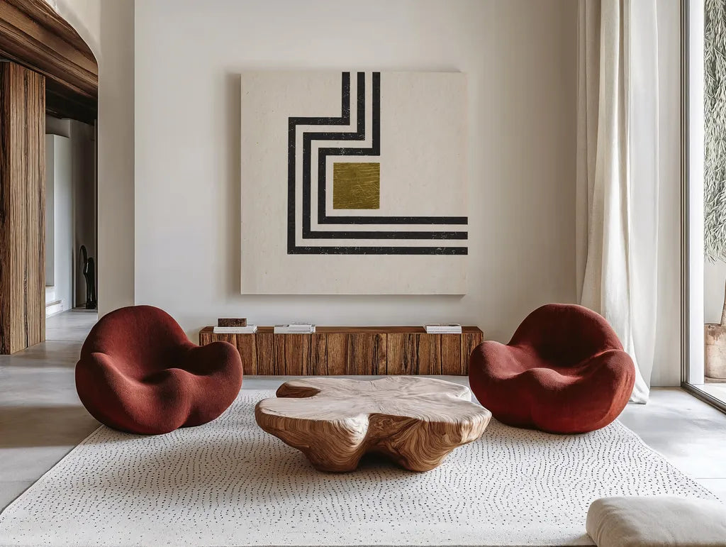 Path IV by Moira Hershey. Shown as extra-large giant wall art in a modern living room. Available as an archival giclee rolled canvas, fine art paper, or poster print. SKU 83584a.