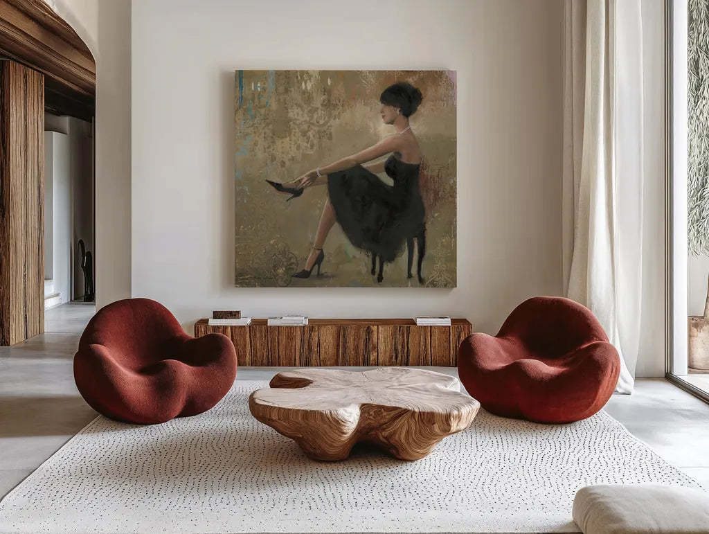 Grand Evening Square by Myles Sullivan. Shown as extra-large giant wall art in a modern living room. Available as an archival giclee rolled canvas, fine art paper, or poster print. SKU 14847a.