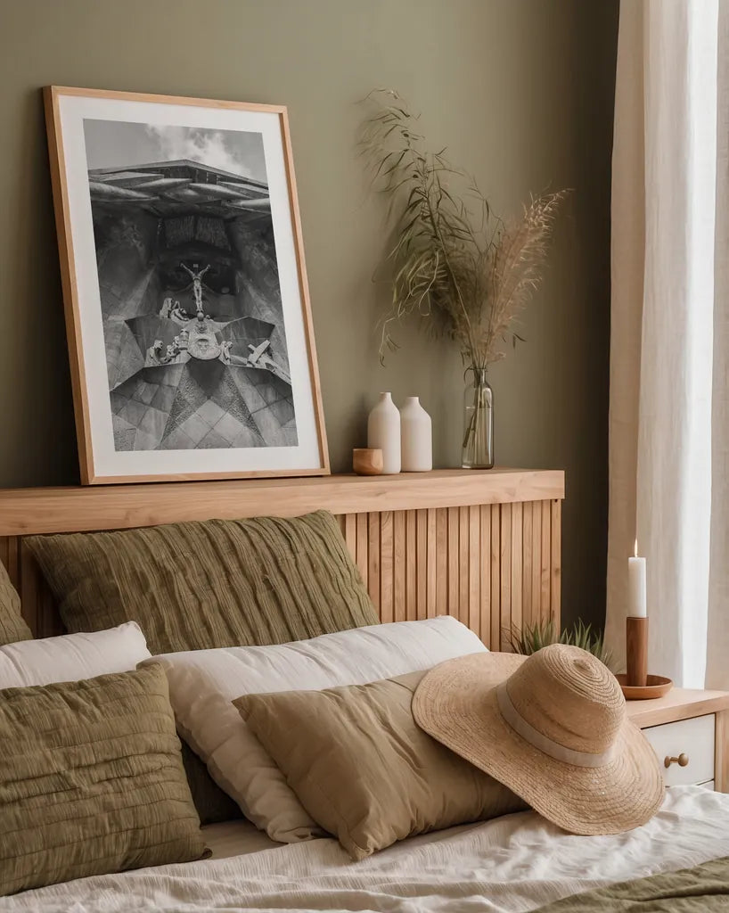 Architecture of Spain III by Nathan Larson. shown as a paper print in a natural frame. Available as a archival giclee rolled canvas, fine art paper, or poster print. SKU 85790h.