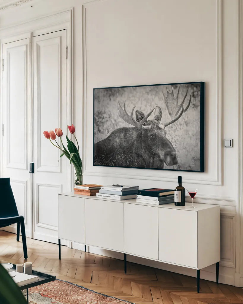 Close by Nathan Larson. shown as a framed stretched canvas in a living room above a console. Available as a archival giclee rolled canvas, fine art paper, or poster print. SKU 89458i.