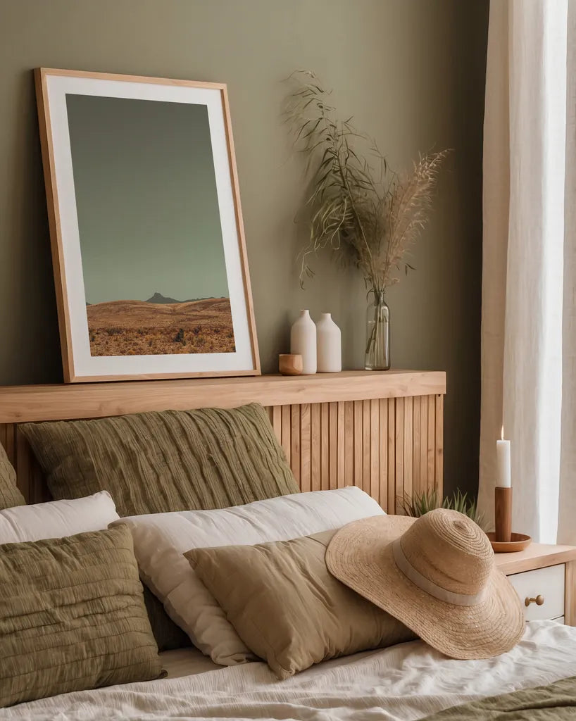 Welcome III by Nathan Larson. shown as a paper print in a natural frame. Available as a archival giclee rolled canvas, fine art paper, or poster print. SKU 82427h.