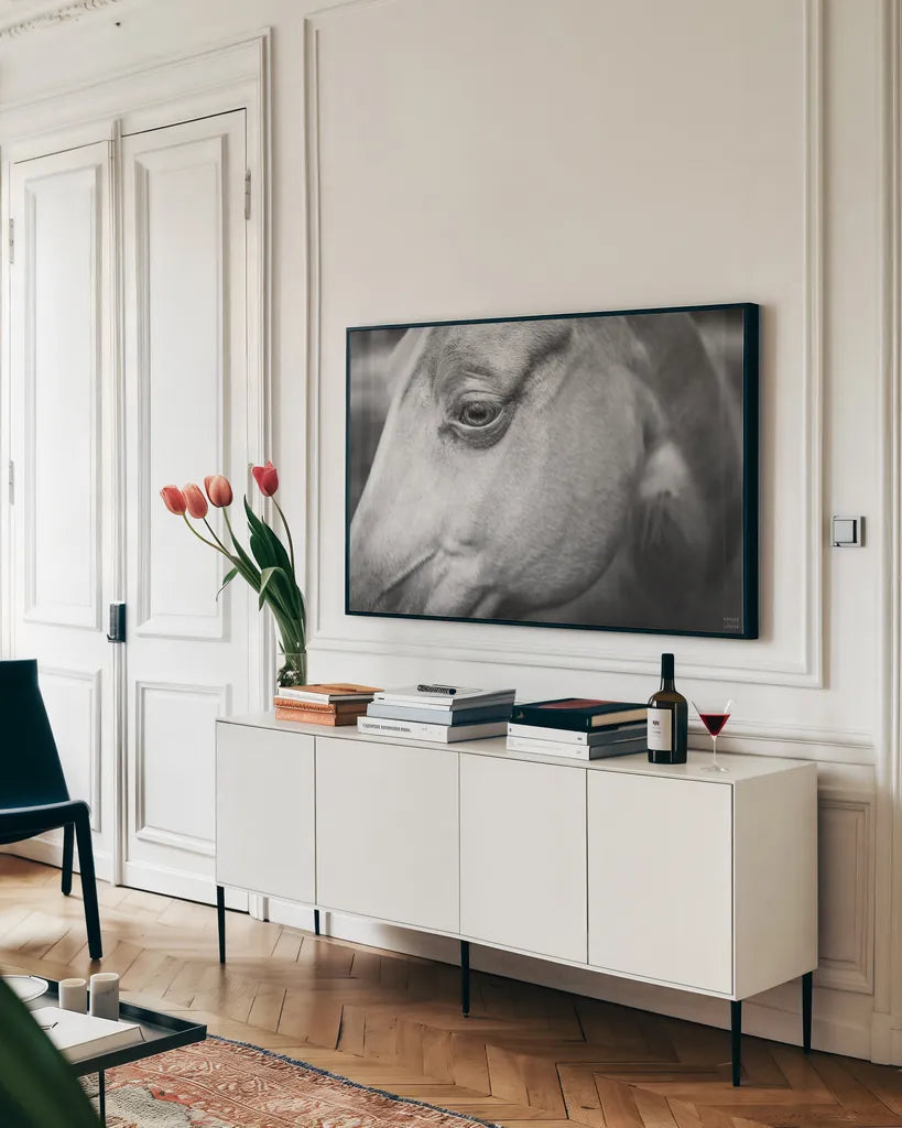 Willow by Nathan Larson. shown as a framed stretched canvas in a living room above a console. Available as a archival giclee rolled canvas, fine art paper, or poster print. SKU 97615i.