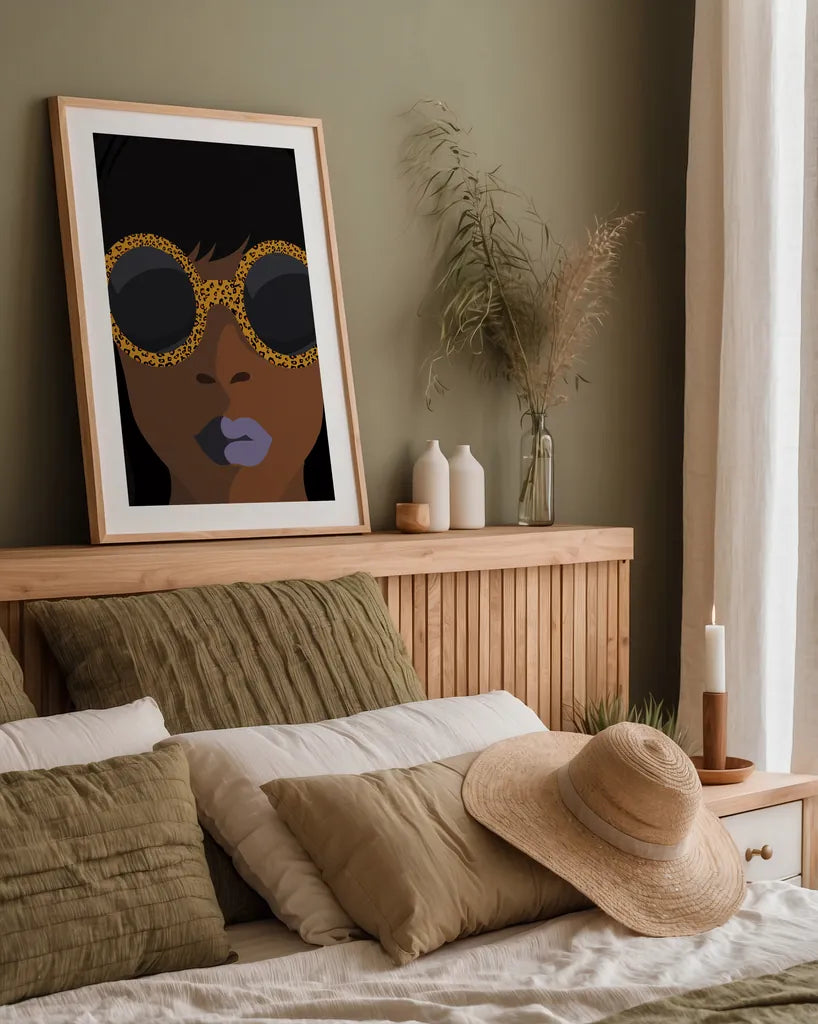 Accessorize I Peri Lips by Omar Escalante. shown as a paper print in a natural frame. Available as a archival giclee rolled canvas, fine art paper, or poster print. SKU 77086h.