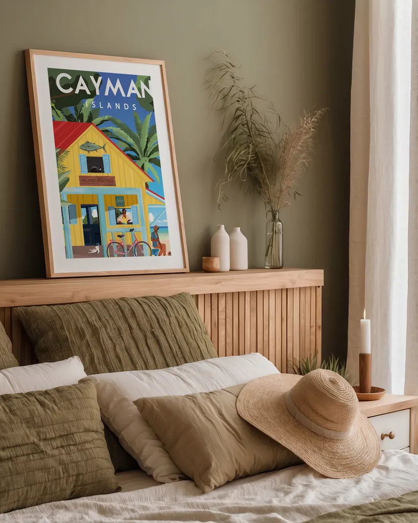 Cayman Islands by Omar Escalante. shown as a paper print in a natural frame. Available as a archival giclee rolled canvas, fine art paper, or poster print. SKU 78752h.