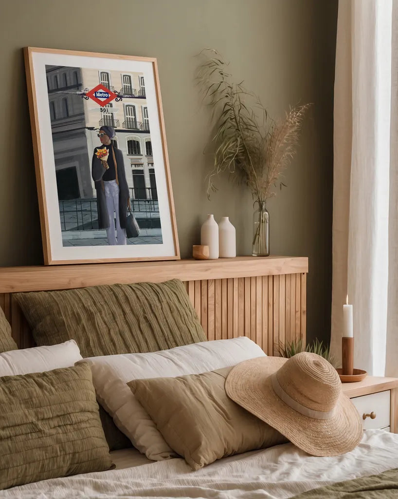Girl in Madrid by Omar Escalante. shown as a paper print in a natural frame. Available as a archival giclee rolled canvas, fine art paper, or poster print. SKU 75985h.