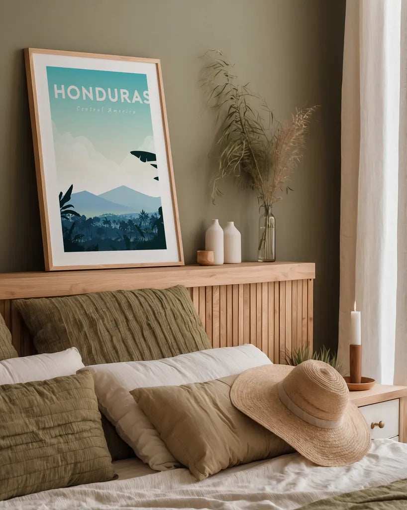 Honduras by Omar Escalante. shown as a paper print in a natural frame. Available as a archival giclee rolled canvas, fine art paper, or poster print. SKU 71458h.