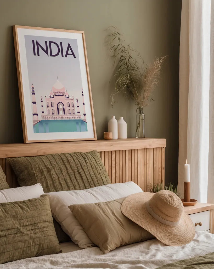India by Omar Escalante. shown as a paper print in a natural frame. Available as a archival giclee rolled canvas, fine art paper, or poster print. SKU 62036h.